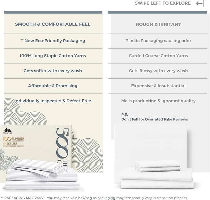 Mayfair Linen 100% Cotton Printed Bed Sheets Full Size Set - 500 Thread Count Cotton Sheets for Full Size Bed, 4 PC Set (Pinstripe - Light Grey), Soft, Cooling, Sateen Weave 16" Deep Pocket Bedsheet