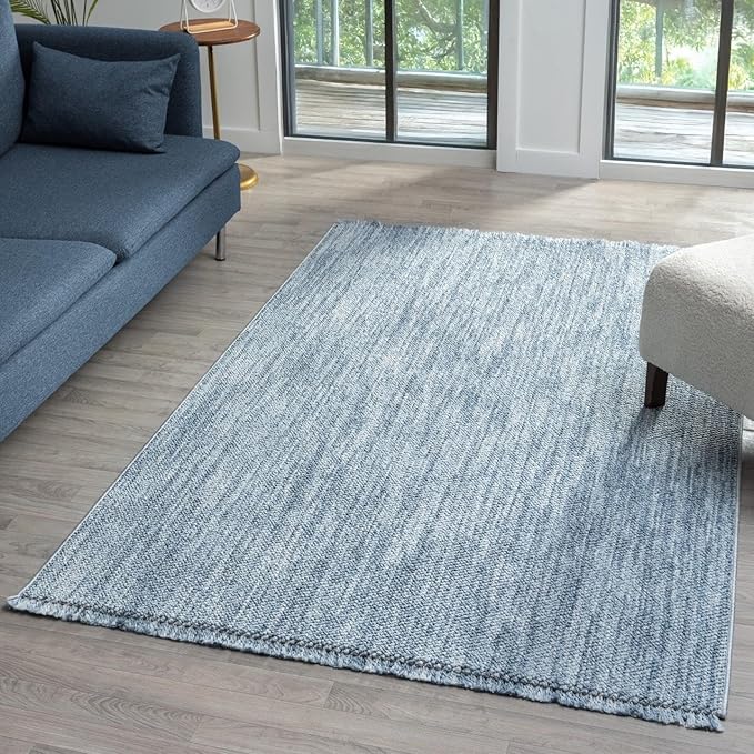 LUXE WEAVERS Solid Machine Woven Blue 9x12 Area Rug, Indoor Stain-Resistant Carpet