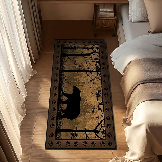 Vintage Runner Rug 2x4 Rugs for Entryway,Bear Country Cabin Wildlife Kitchen Rug Washable Indoor Door Mat Non Slip Accent Throw Rugs Rustic Area Carpet Runners for Hallway,Bedroom,Laundry Floor Carpet
