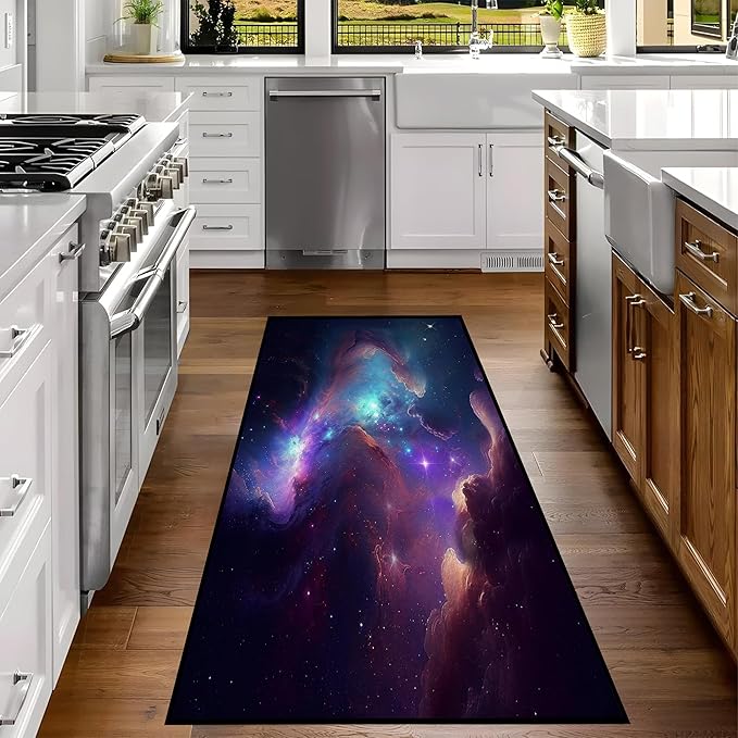 Galaxy Area Rug Bedroom Living Room for Girls Kids Boys Carpet Nebula Vortex Throw Rugs Purple Blue Cloud Floor Mat 79 in x 39 in