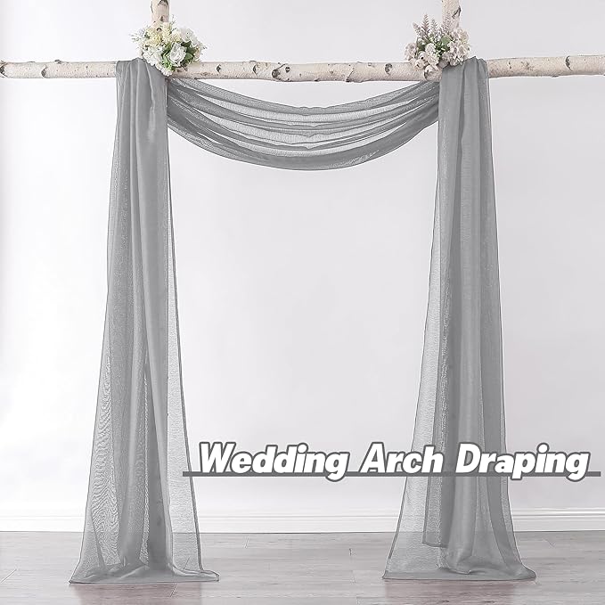DONREN Grey Window Scarf for Background - Luxury Soft Sheer Scarf Add to Window Curtains for Enhanced Effect (52 by 216 Inch,1 Pack)