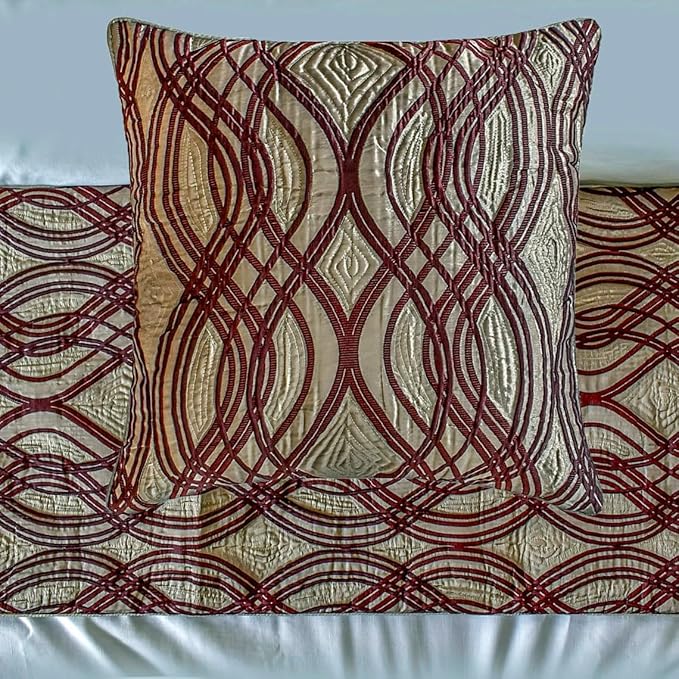 The HomeCentric King/Queen/Twin Brown Decorative Bed Runner Twin 53"x18" Bed Runner Without Pillow Cover, Quilted, Swirl Pattern Bed Scarf on Satin Fabric - Brown Swirls