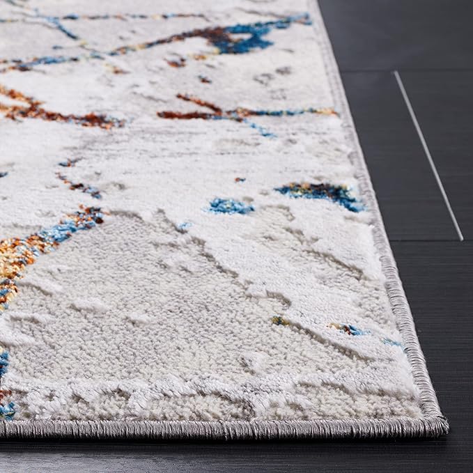 SAFAVIEH Amelia Collection Runner Rug - 2' x 14', Grey & Blue Gold, Modern Abstract Design, Non-Shedding & Easy Care, Ideal for High Traffic Areas in Living Room, Bedroom (ALA293M)