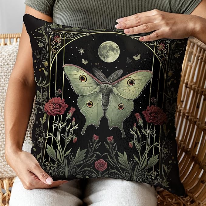 Vintage Floral Throw Pillow Covers, Vintage Flower Pattern Double Sided Cushion Cover, Indoor and Outdoor Home Art Decor Pillowcase for Sofa or Bedroom Decor 18x18inches (Green Butterfly, 18x18inches)