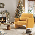 Gaussen Mid Century Modern Accent Chair - Sherpa Upholstered Armchair with Pillow, Oversized & Comfy for Living Room, Bedroom, Office, Cafe (Summer)