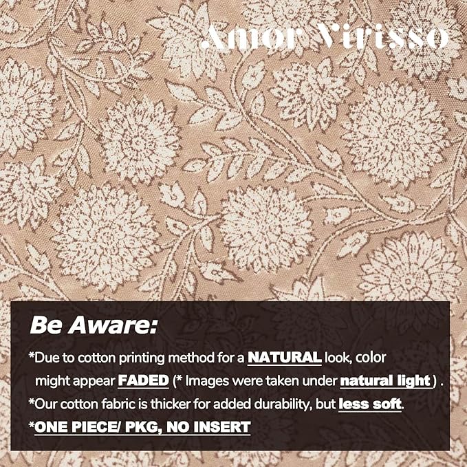 Amor Virisso Floral Pillow Covers 20x20 Throw Pillow Covers Vintage Block Print Pillow Cover Neutral Couch Pillows for Living Room Farmhouse Decorative Accent Sofa Pillows, Light Camel