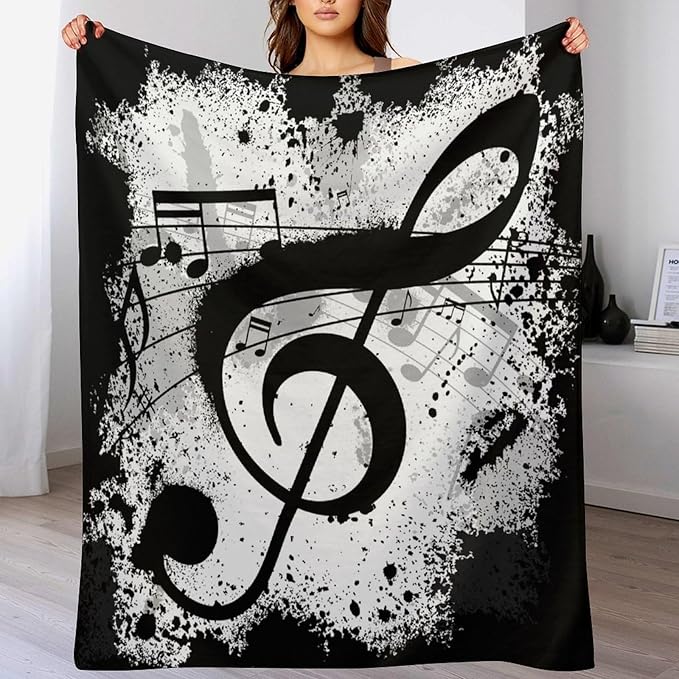 Music Blanket Black White Abstract Music Note Art Print Soft Cozy Lightweight Throw Blanket for Women Men Bedroom Living Room Dorm Chair Sofa Travel 60x80in