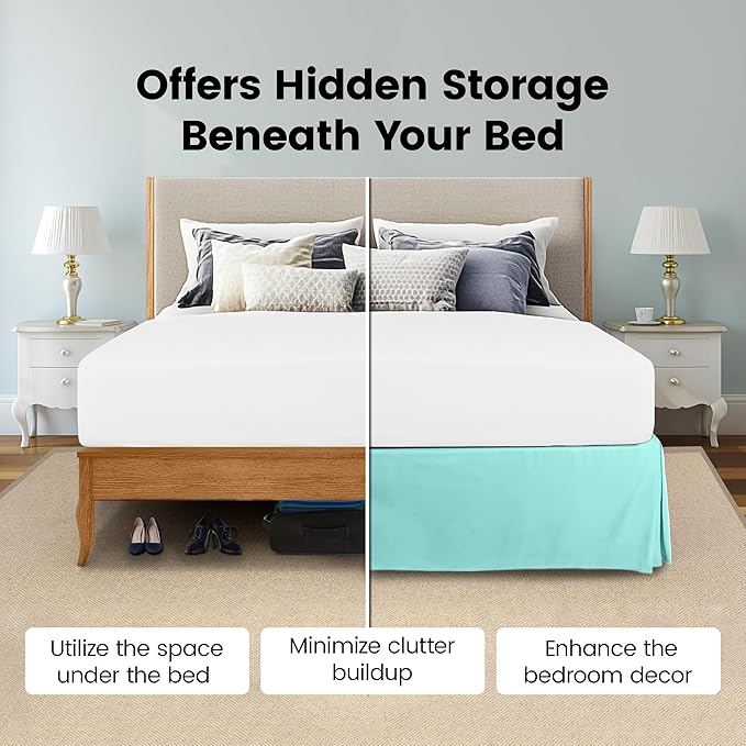 Utopia Bedding Queen Bed Skirt - Soft Quadruple Pleated Ruffle - Easy Fit with 16 Inch Tailored Drop - Hotel Quality, Shrinkage and Fade Resistant (Queen, Spa Blue)