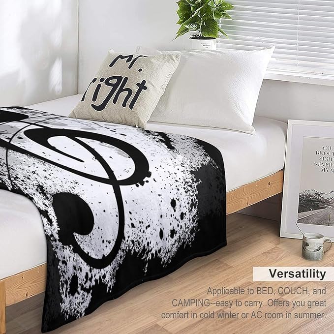 Music Blanket Black White Abstract Music Note Art Print Soft Cozy Lightweight Throw Blanket for Women Men Bedroom Living Room Dorm Chair Sofa Travel 60x80in