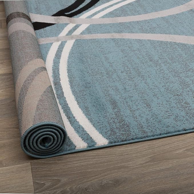 Rugshop Modern Wavy Circles Design Accent Rug, Fade-Resistant Carpet for Entryway, Bathroom, or Kitchen, Blue, 2'7" x 4'