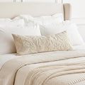 BlissBlush Light Beige Velvet Decorative Long Lumbar Pillow Cover 14x36, Neutral Floral Soft Body Pillow for Bed, Accent Lumbar Throw Pillow for Bedroom, Modern Farmhouse Textured Pillowcase