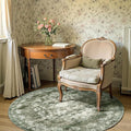 jinchan Round Rug 5ft Area Rug - Green Vintage Floor Mat Kitchen Indoor - Washable Circle 5' Thin Floral Print Christmas Carpet Retro Farmhouse Non Slip Dining Room Living Room Bedroom Office