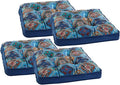 Bohemian Square Seat Cushions for Kitchen Dining Living Tea Room,16.5" x 16.5" Printing Velvet Chair Pads with Non-Slip Ties, 4Packs, Blue