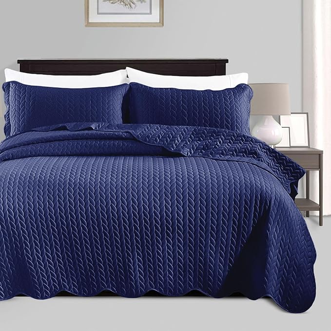 IR Imperial Rooms Twin Quilt Bedding Set Size (68” x 86”) + 1 Pillow Shams (20” x 26” + 2”) - 2 Pcs All Season Lightweight Reversible Microfiber Coverlet Embossed Quilt Bedspread (Navy)