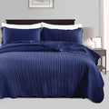 IR Imperial Rooms Twin Quilt Bedding Set Size (68” x 86”) + 1 Pillow Shams (20” x 26” + 2”) - 2 Pcs All Season Lightweight Reversible Microfiber Coverlet Embossed Quilt Bedspread (Navy)