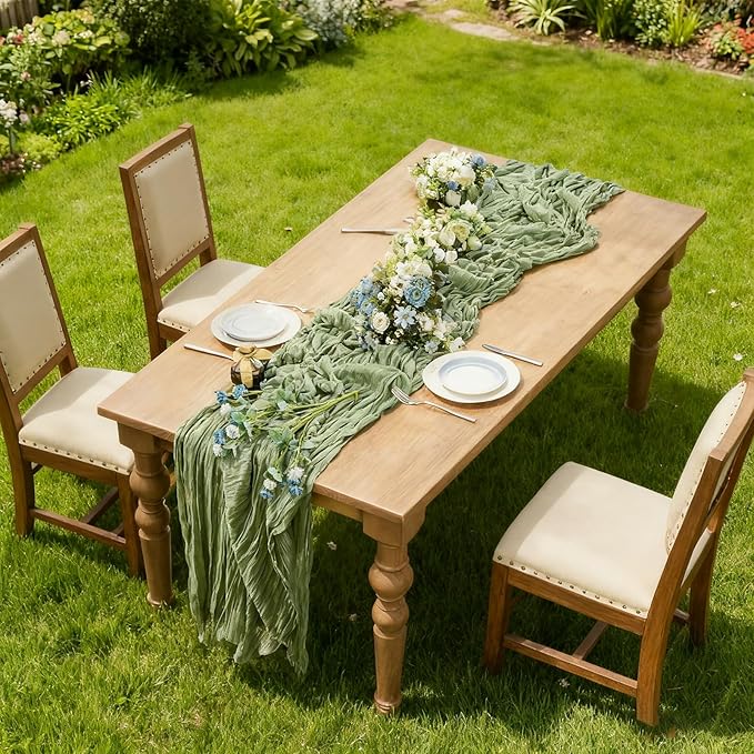 BALCONY & FALCON 2 Pack Sage Green Cheesecloth Table Runner 10FT 120 Inch Rustic & Boho Farmhouse Gauze Cheese Cloth Runners for Wedding Fall Thanksgiving Christmas Party Baby Shower Birthday Decor
