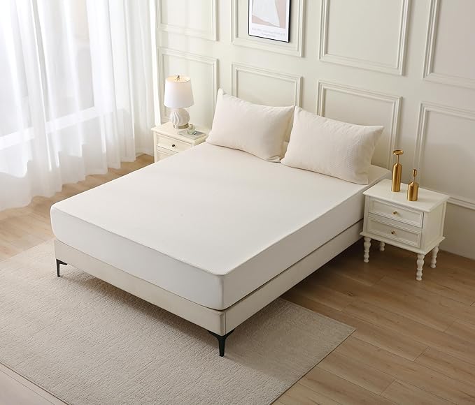 Crib Organic Cotton Percale Mattress Pad Protector – OCS Blended & Oeko-TEX Certified – Waterproof Breathable – Naturally Cool – Soft Natural Comfort