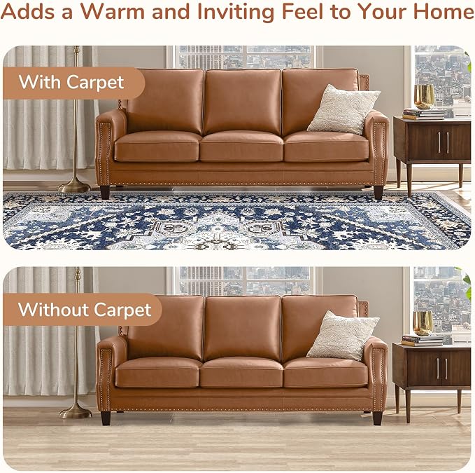 OPPODREAM Thin Area Rugs 5x7, 5x7 Washable Rug with Non Slip Backing, 5 x 7 Faux Cashmere Low-Pile Carpet, Navy Blue & Gold