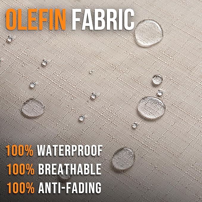Outdoor Olefin Water-Resistant Deep Seat Cushion Set, 2PCS Weather and Fade Resistant 24''x 24''x 6'' Patio Furniture Seat Cushion, Thickened Sofa Chair Pad for Lawn, Garden, Light Beige