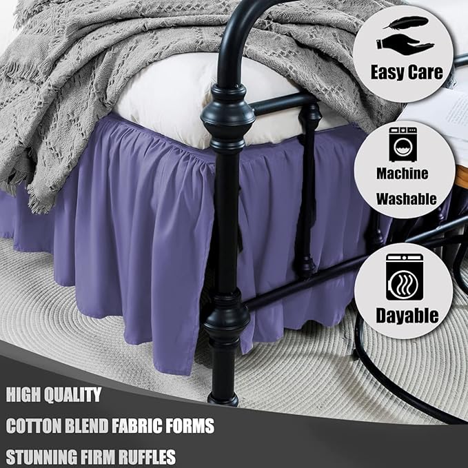 TSUTOMI Navy Blue Bed Skirt Full Size Ruffled Bed Skirt with Split Corners, Full Bed Skirt 12 Inch Drop, Full Size Bed Skirt Black for Ruffled Bed Skirt with Split Corners, Bed Skirt Full Size