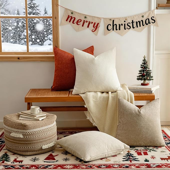 a moment Pack of 2 Decorative Chenille Throw Pillow Covers with Twill Cushion Covers for Sofa Living Room Couch Bed 16x16 Inch Rust