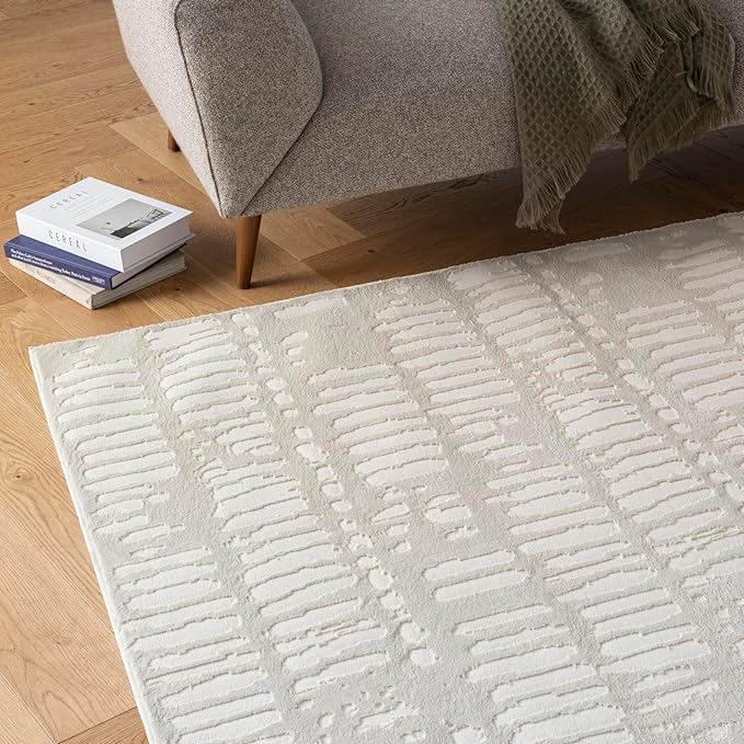 Revival Rugs Shell 5'3"x7'10" Washable Area Rug for Living Room Bedroom - 100% Recycled Oeko-TEX Certified, Medium Pile, Beige, Cream