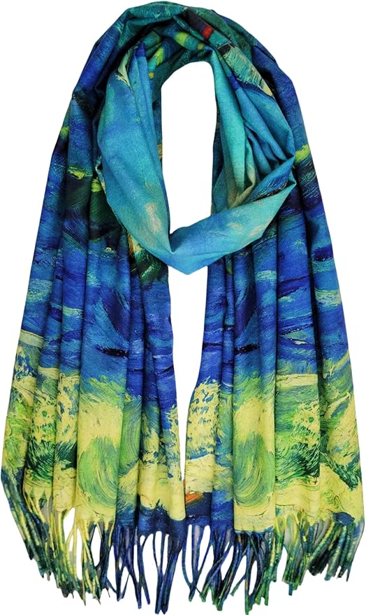 VENVSBEE Reversible Scarf Soft Large Shawl Wrap Blanket Double Sided Art Print Warm Pashmina Stoles Klimt Van Gogh Gifts