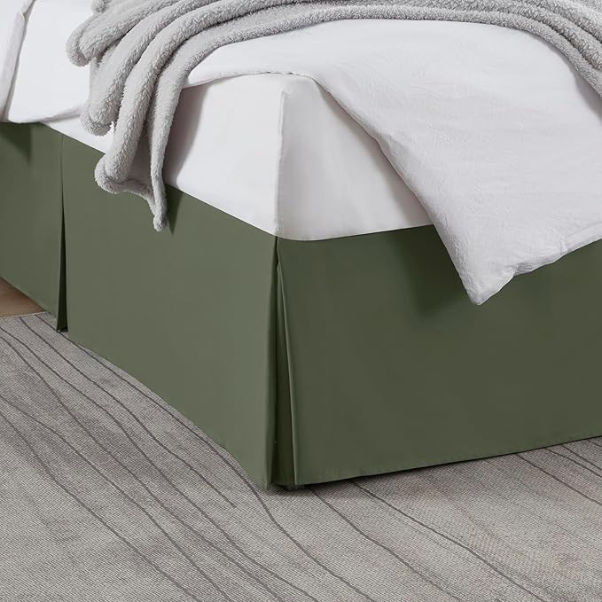Nestl Olive Green Bed Skirt Cal King Size - Cal King Bed Skirt 14 Inch Drop - Brushed Microfiber Bed Skirts - Hotel Quality Pleated Bed Skirt - Shrinkage & Fade Resistant