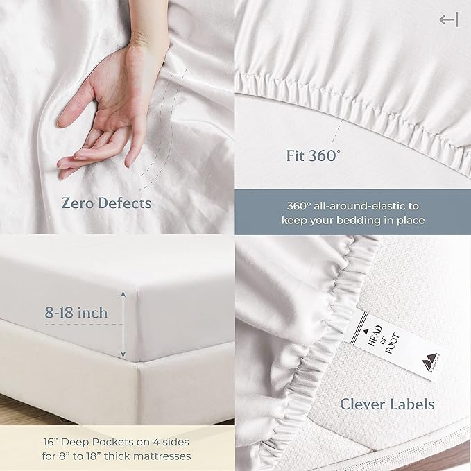 Mayfair Linen 100% Cotton Sheets King Size Bed Set - 500 Thread Count Sheets King Size 4 PC Set (White), Soft, Cooling, Hotel-Quality 16" Deep Pocket Cotton Bedsheet for Hot Sleepers