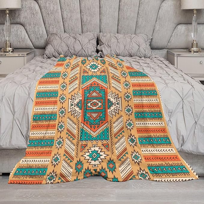 Aztec Throw Blanket, Tribal Navajo Print Native Blanket for Camping Outdoor Couch Sofa Bed 40"x50"