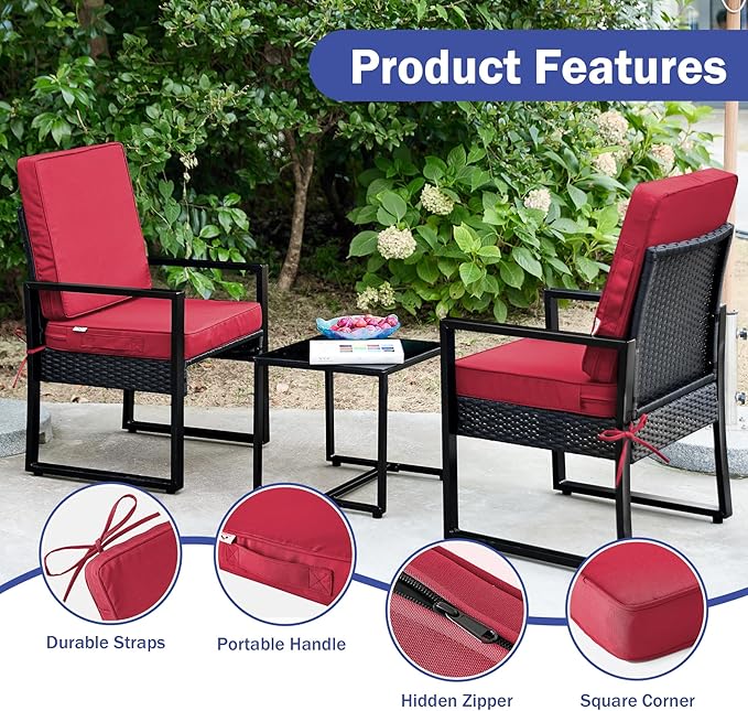 Outdoor Chair Cushions, Christmas Red Patio Chair Cushions 22x22x3 Inch, Waterproof Outdoor Cushions with Removable Cover for Sofa, Fade Resistant Patio Cushions for Outdoor Furniture