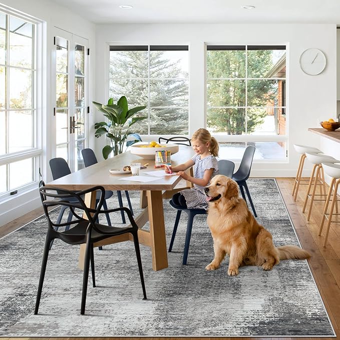 9x12 Area Rugs for Living Room: Washable Modern Abstract Rug Large Soft Non-Slip Rugs Indoor Low-Pile Carpet for Bedroom Dining Room Home Office (Grey, 9'x12')