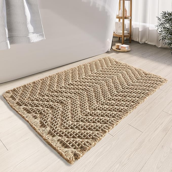 Bathroom Floor Mat,Boho Bath Rug,Super Absorbent Bath Mat,Bathroom Rugs Non Slip Washable, Quick Dry Shower Mats, Ultra Soft Bath Mat Towel,Brown,18"*30"