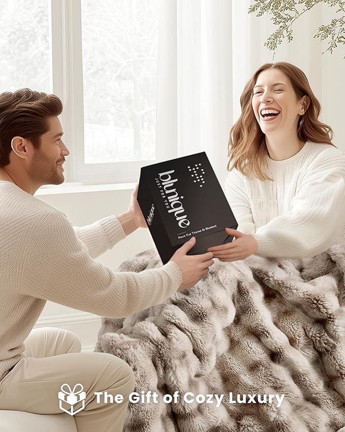 Ultra Soft Cozy Faux Fur Throw Blanket, Fuzzy Plush Thick Bubble Blanket, Oversize Luxury Fluffy Blanket for Couch, Sofa, Bedroom, and Living Room,50x60 Inches,Tie-Dye Light Taupe