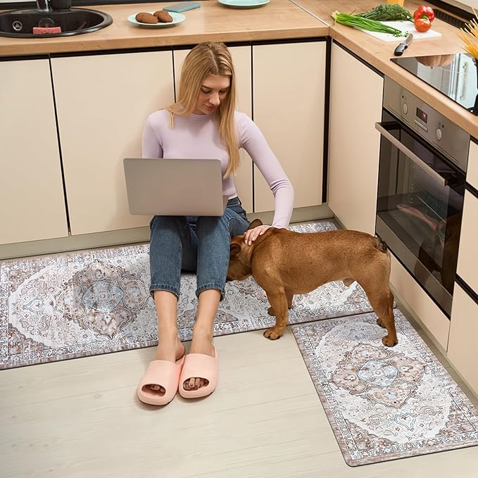 Ileading Anti Fatigue Kitchen Rugs Sets of 2 Cushioned Kitchen Mats for Floor Waterproof Kitchen Mat Set Non Slip Comfort Standing Mat for Kitchen, Office, Sink, Laundry
