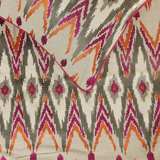 The HomeCentric King Queen Twin Multi Color & Pink Designer CA King 86"x18" Bed Runner with Pillow Cover, Embroidered & Beaded Bed Scarf on Cotton Linen Fabric - My Ikat Love