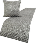 The HomeCentric King/Queen/Twin Grey & Silver Designer Twin 53"x18" Bed Runner Without Pillow Cover, Quilted, Foil & Trellis Bed Scarf on Silk Fabric - Jumanah