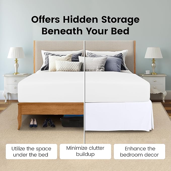Utopia Bedding Queen Bed Skirt - Soft Quadruple Pleated Ruffle - Easy Fit with 16 Inch Tailored Drop - Hotel Quality, Shrinkage and Fade Resistant (Queen, White)
