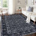 KUTA 5x7 Area Rugs, Vintage Washable Rugs for Living Room Black Grey Orange Ultra Thin Soft Non-Slip Printed Distressed Traditional Farmhouse Carpet for Bedroom Dining Room Dorm Office Home