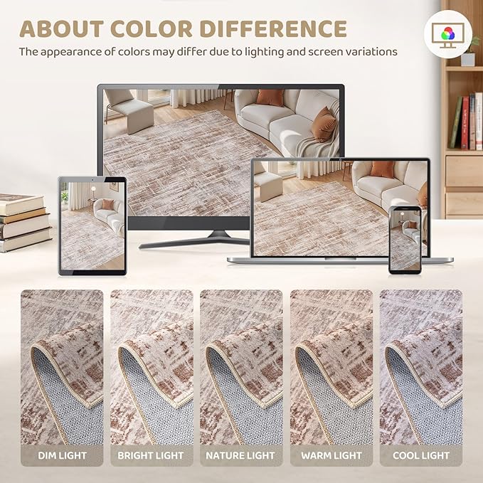 Area Rug for Living Room: 6x9 Washable Neutral Abstract Modern Soft Rugs Non Slip Indoor Floor Stain Resistant Large Carpet for Bedroom Dining Room Office Nursery - Red Brown