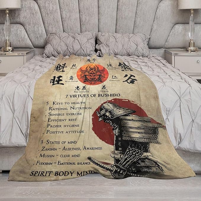 Samurai Warrior Japanese Throw Blanket - Gifts for Boys Men Kids Adults - Soft Warm Cozy Fleece for Couch Sofa Bed 60"x80"