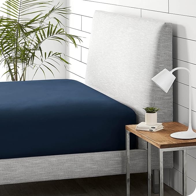 Bare Home Flannel Fitted Bottom Sheet 100% Cotton, Velvety Soft Heavyweight - Double Brushed Flannel - Deep Pocket (Full, Dark Blue)