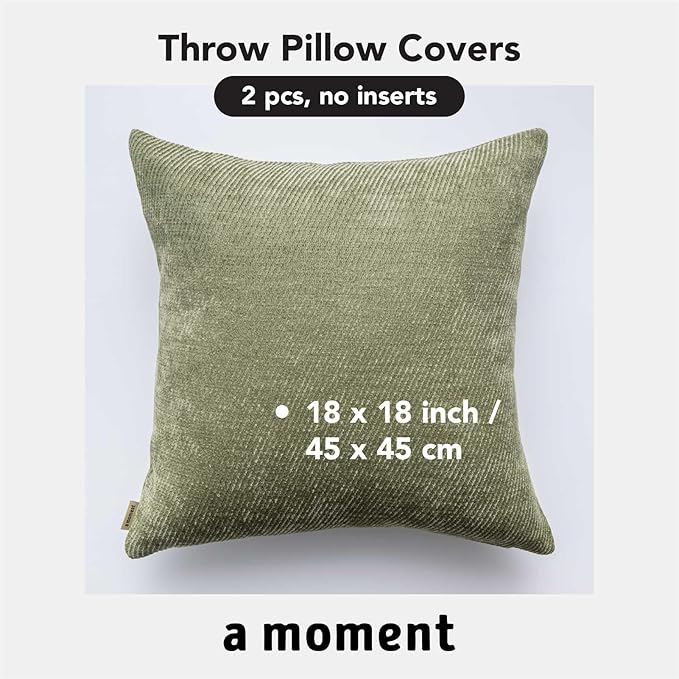 a moment Pack of 2 Decorative Chenille Throw Pillow Covers with Twill Cushion Covers for Sofa Living Room Couch Bed 18x18 Inch Moss Green