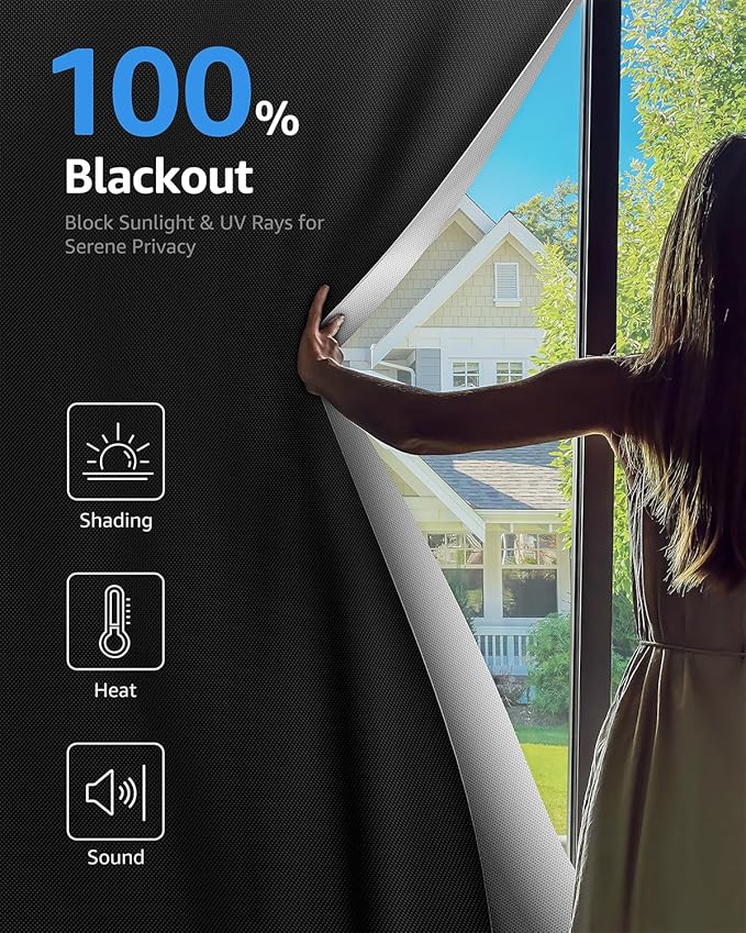 Sumobaby Blackout Curtains for Bedroom Portable 55"x72",No Drill Blackout Shades with Upgraded Hook&Loop Tapes,100% Black Out Window Cover,Thermal Insulated Blinds for Bedroom,Nursery(1 Panel,Black)