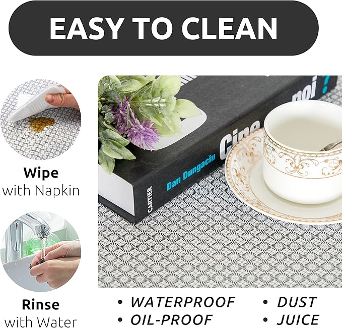 RAY STAR 12X120 Inch Shelf Liner for Kitchen Cabinets, Non-Adhesive Cabinet Liner Washable, PVC Drawer Liner for Dresser Non-Slip Bathroom (Black Circle)(1 Roll)