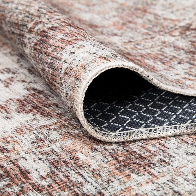 Bloom Rugs Washable Non-Slip 6' x 9' Rug - Ivory/Blush Traditional Area Rug for Living Room, Bedroom, Dining Room, and Kitchen - Exact Size: 6' x 9'