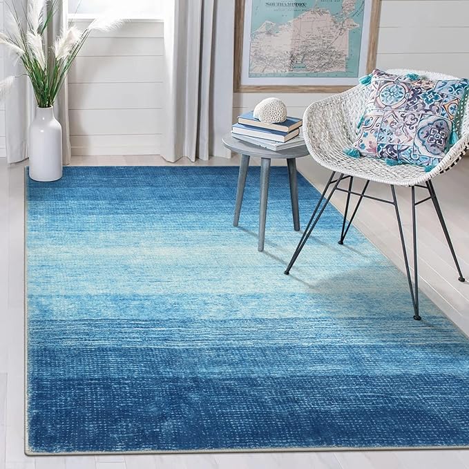 Wonnitar Ombre Blue Area Rug 3x5, Washable Modern Entry Rugs Soft Contemporary Rug for Boys Bedroom, Non-Slip Stain Resistant Bathroom Throw Carpet for Kitchen Dorm (Blue, 3'x5')