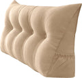 Triangular Reading Bed Rest Pillow Large Bolster Cushion Headboard Backrest Wedge Pillow with Removable Cover and Two Large Side Pockets (Champagne, 47 x 8 x 20 inches)