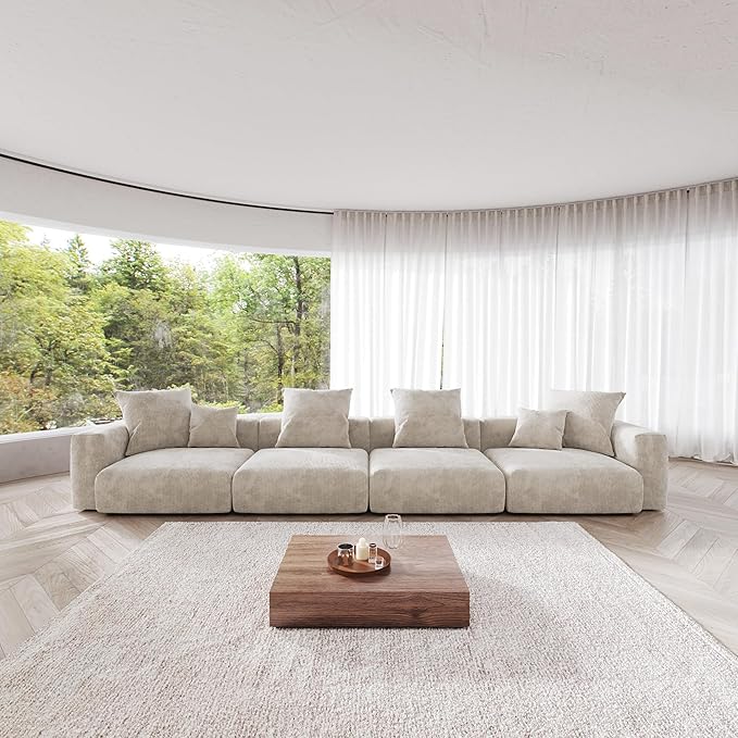 JACH 181" Oversized Modular Sectional Sofa, Deep 4-Seats Sectional Couch, Huge Plus Convertible Soft Sofas, Corduroy Minimalist Couches for Living Room, Office, Apartment, Beige