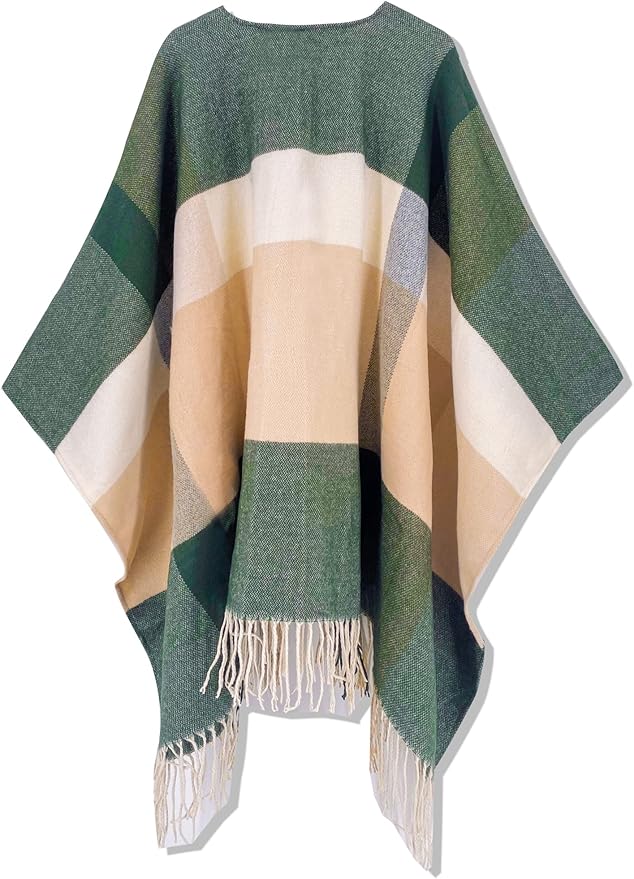 Moss Rose Women's Travel Plaid Shawl Wrap Open Front Poncho Cape for Fall Winter
